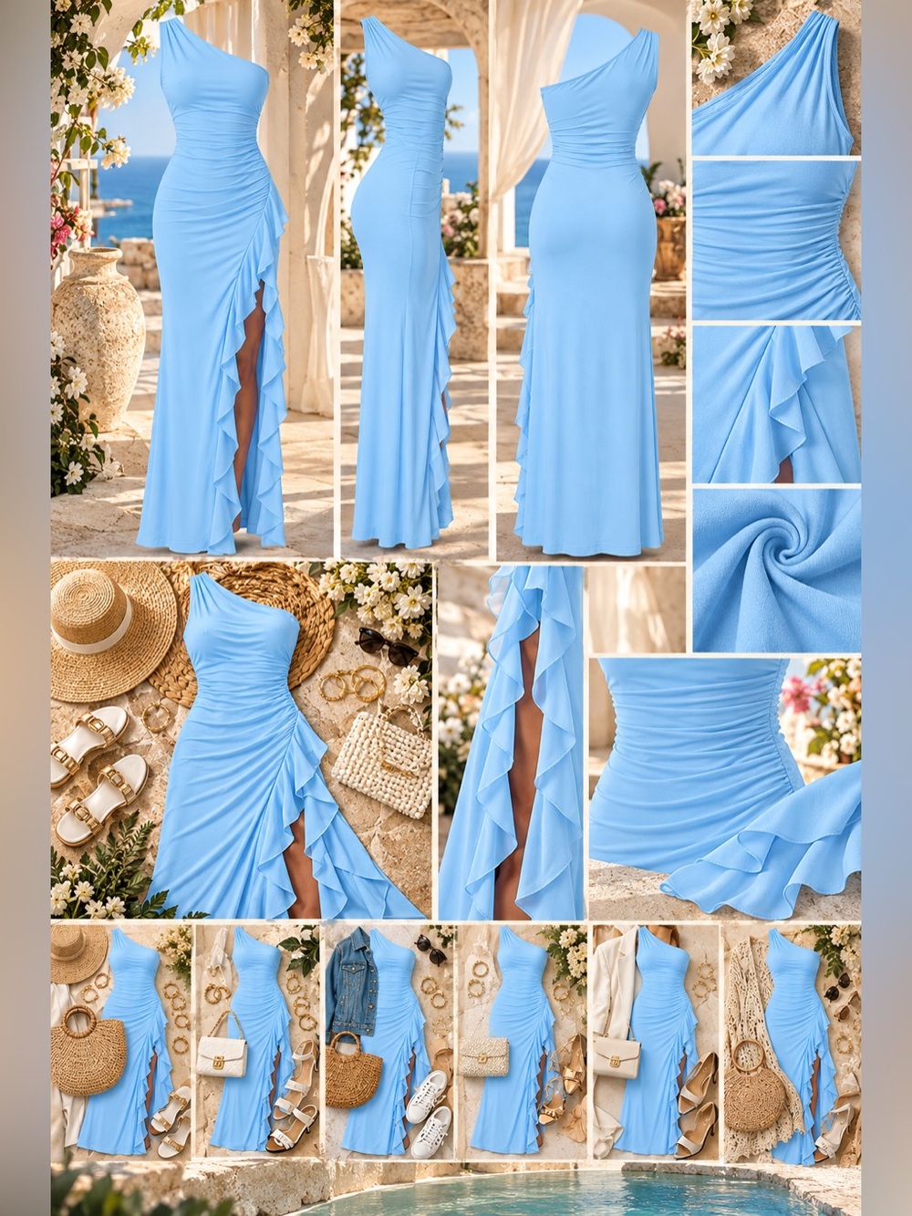 One Shoulder Ruffle Slit Maxi Dress - Picture 8 of 11